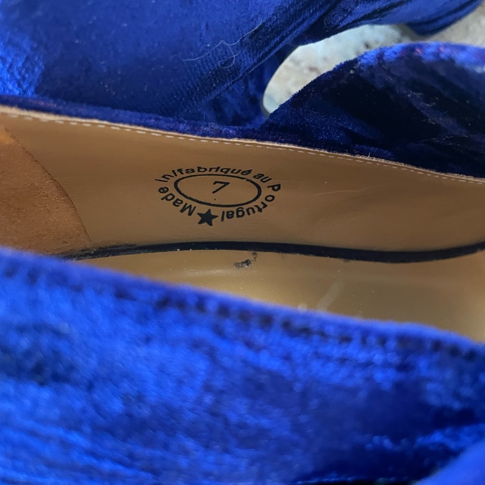 John Fluevog Blue Velvet Joy Ride Heels sz7 - Picture 9 of 11